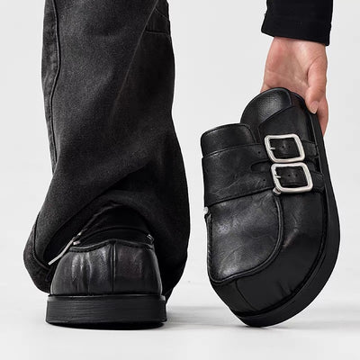 【8/8新作】Double belt design slip-on style black shoes  HL3185