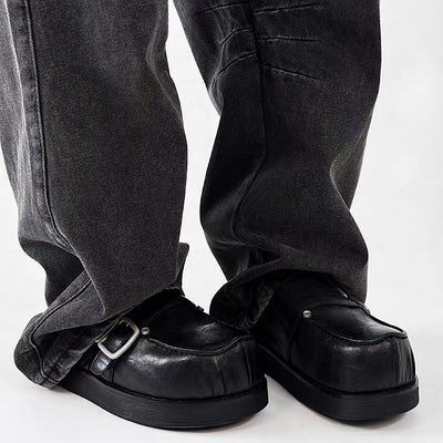 【8/8新作】Double belt design slip-on style black shoes  HL3185