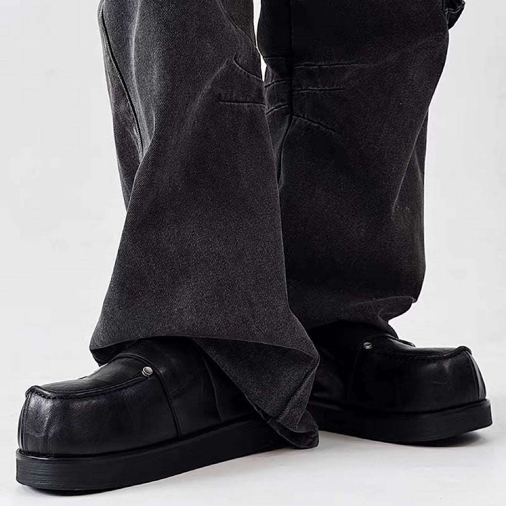 【8/8新作】Double belt design slip-on style black shoes  HL3185