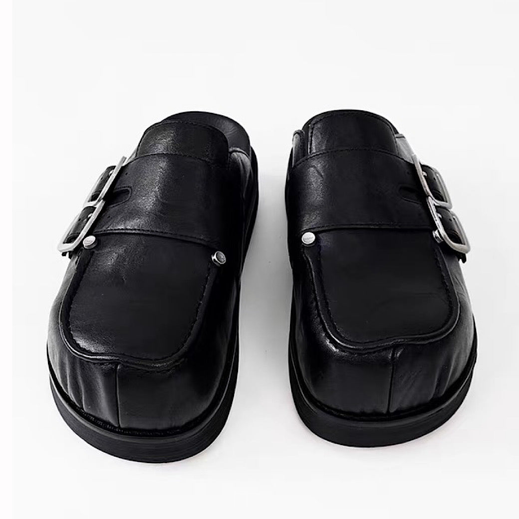 【8/8新作】Double belt design slip-on style black shoes  HL3185