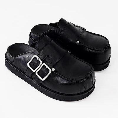 【8/8新作】Double belt design slip-on style black shoes  HL3185