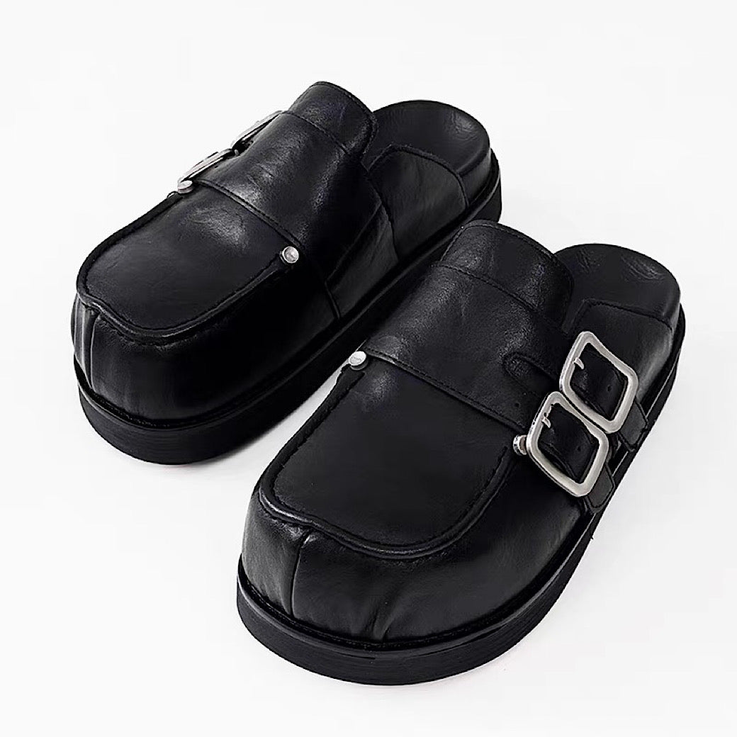 【8/8新作】Double belt design slip-on style black shoes  HL3185