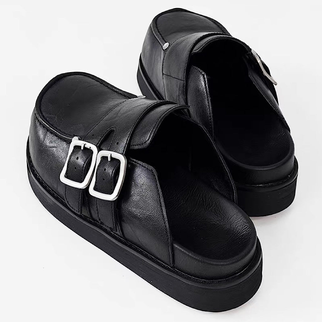 【8/8新作】Double belt design slip-on style black shoes  HL3185