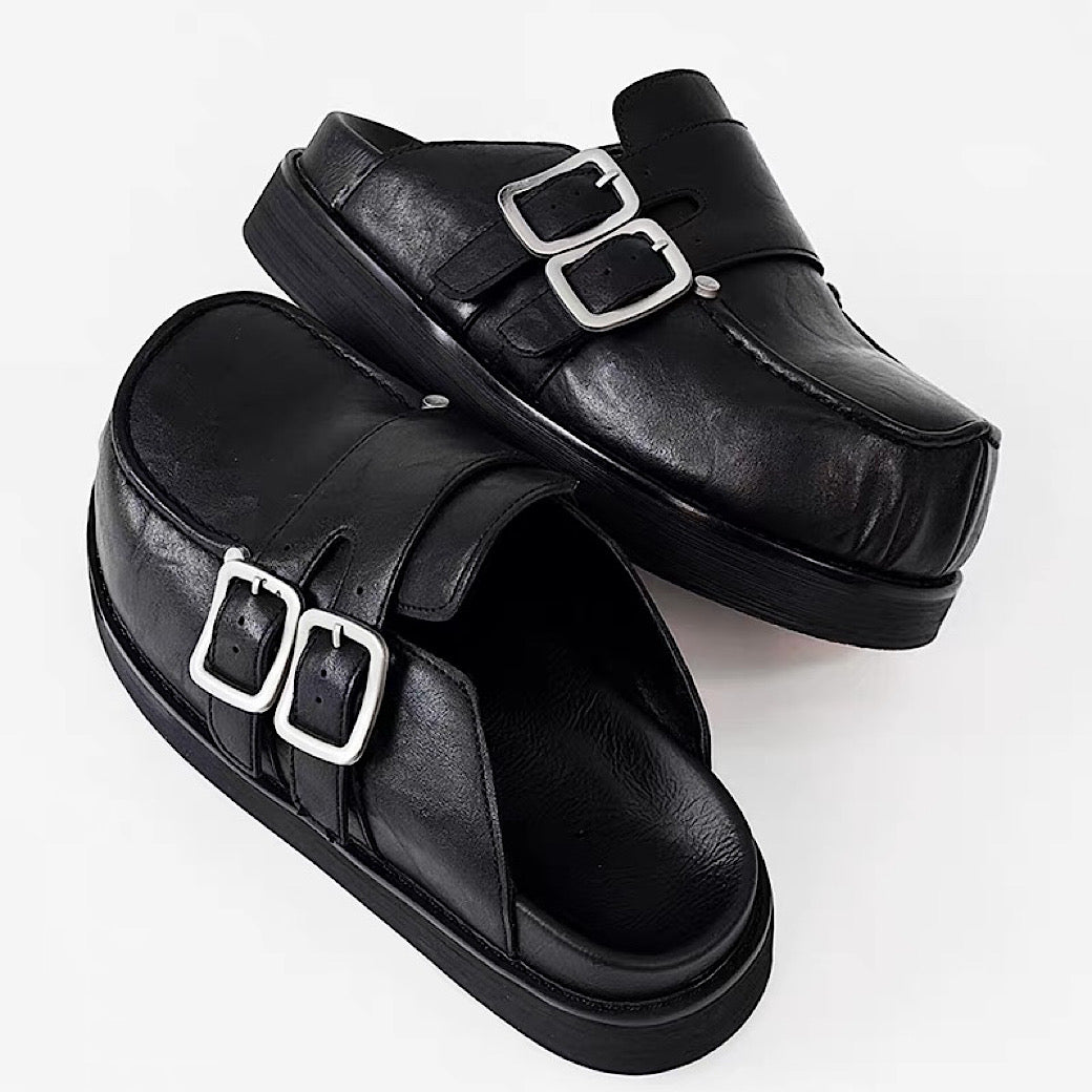 【8/8新作】Double belt design slip-on style black shoes  HL3185