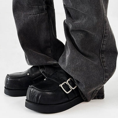 【8/8新作】Double belt design slip-on style black shoes  HL3185