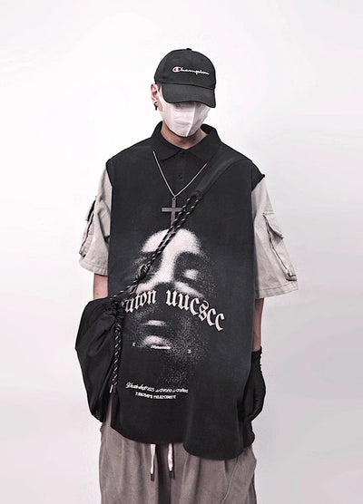【UUCSCC】Front dark illustration design over polo T-shirt  US0102
