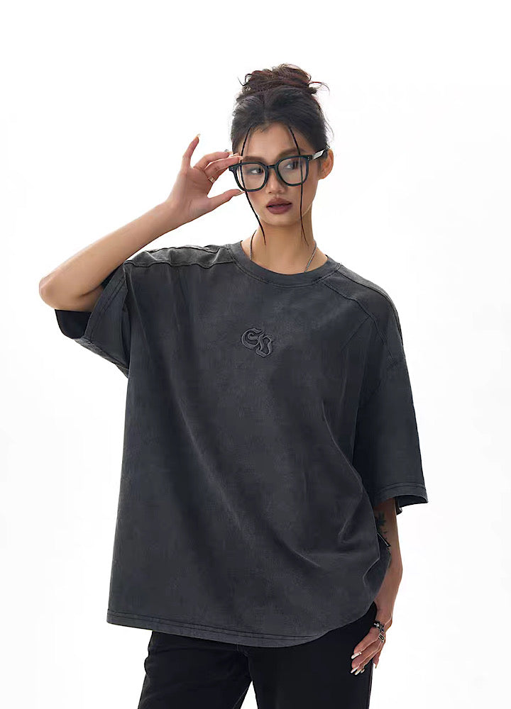 【H GANG X】Sumiko color simple logo type short sleeve T-shirt  HX0030