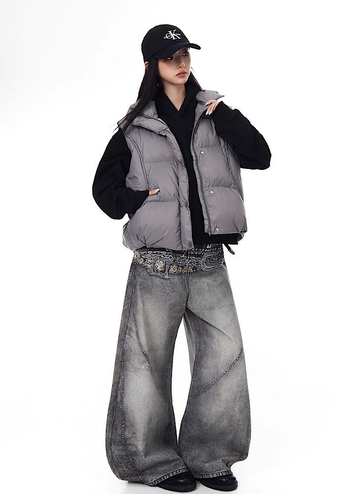 【Blacklists】Waist 3D print design dull gray base denim pants  BL0067