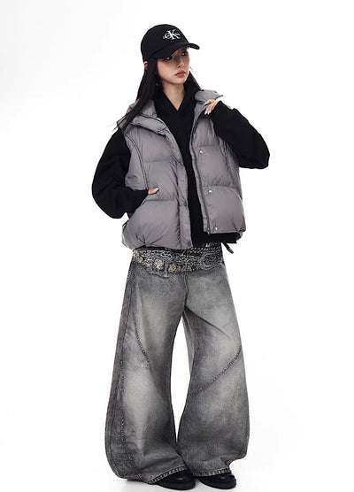 【Blacklists】Waist 3D print design dull gray base denim pants  BL0067