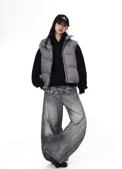 【Blacklists】Waist 3D print design dull gray base denim pants  BL0067