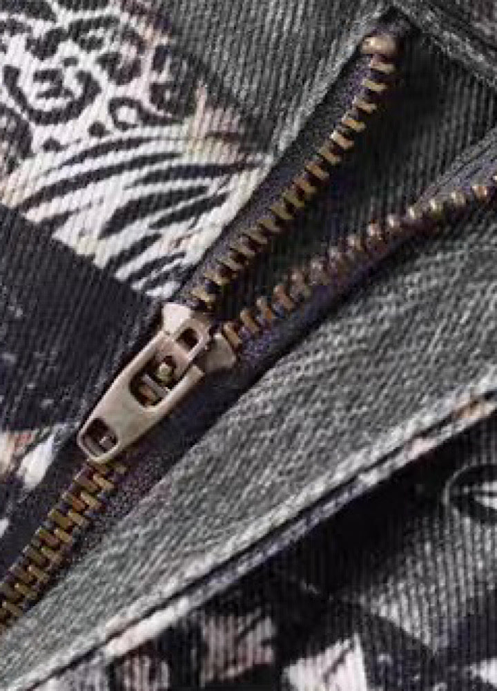 【Blacklists】Waist 3D print design dull gray base denim pants  BL0067