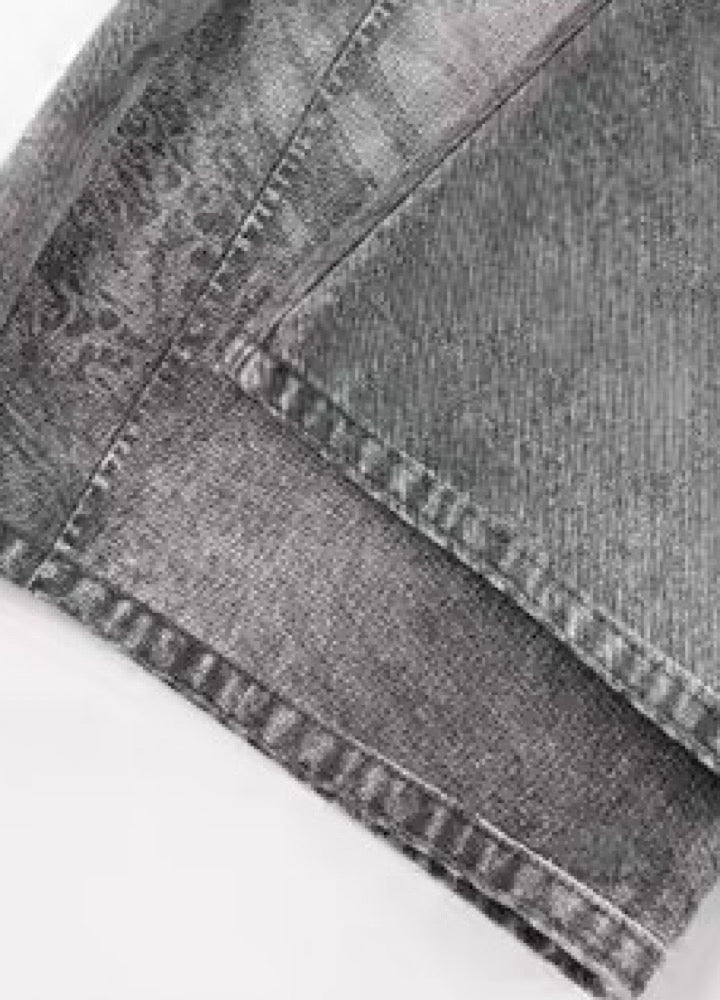 【Blacklists】Waist 3D print design dull gray base denim pants  BL0067