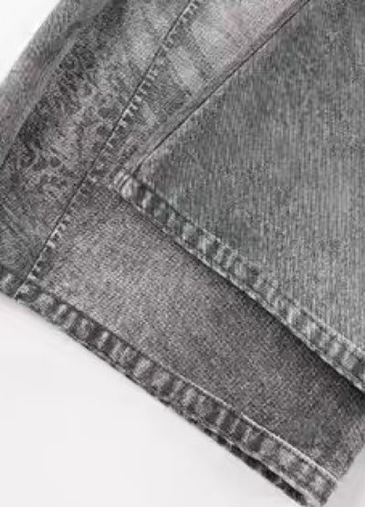 【Blacklists】Waist 3D print design dull gray base denim pants  BL0067