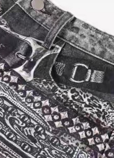 【Blacklists】Waist 3D print design dull gray base denim pants  BL0067