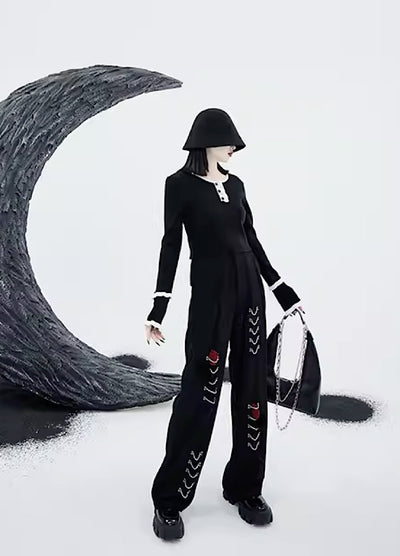 【CHICSKY】Chain suture mode tick subculture straight pants  CH0012