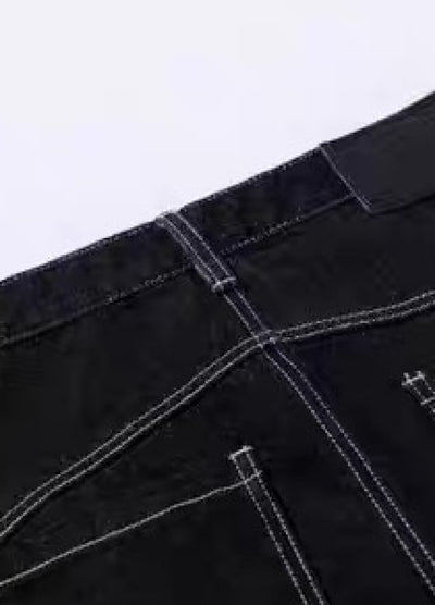 【Blacklists】Multi-belt buckle design black wide denim pants  BL0068