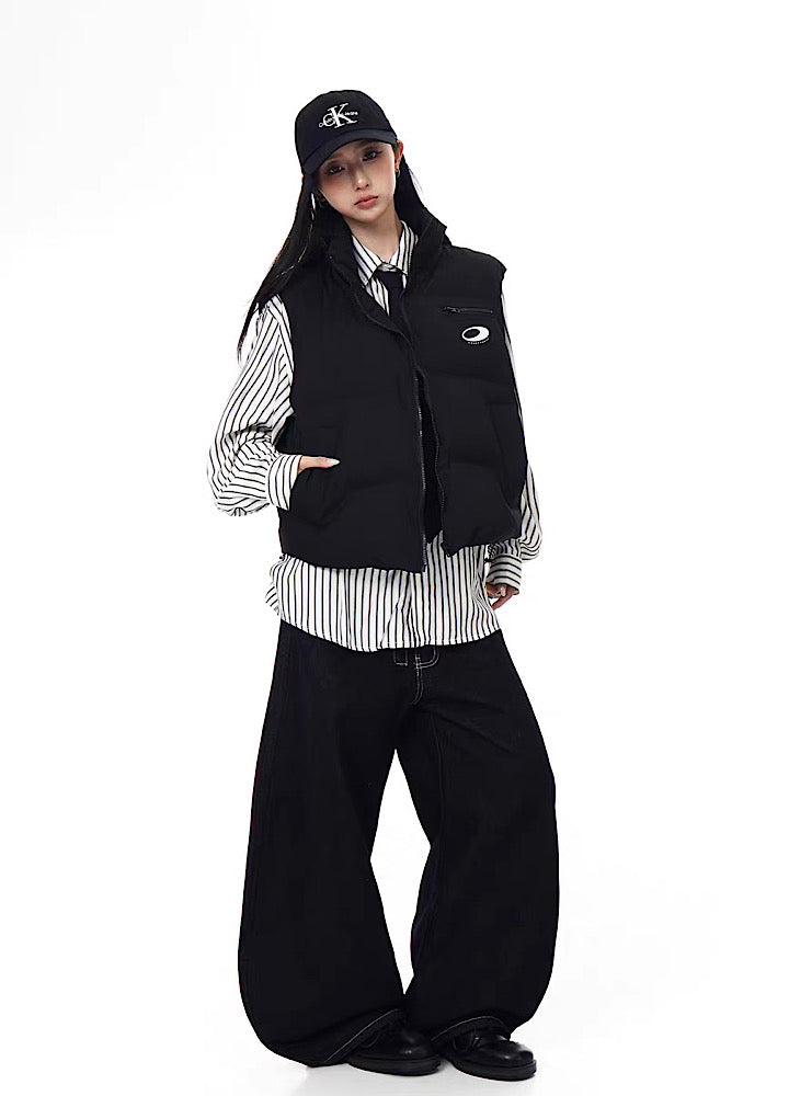 【Blacklists】Multi-belt buckle design black wide denim pants  BL0068