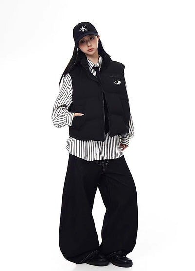 【Blacklists】Multi-belt buckle design black wide denim pants  BL0068