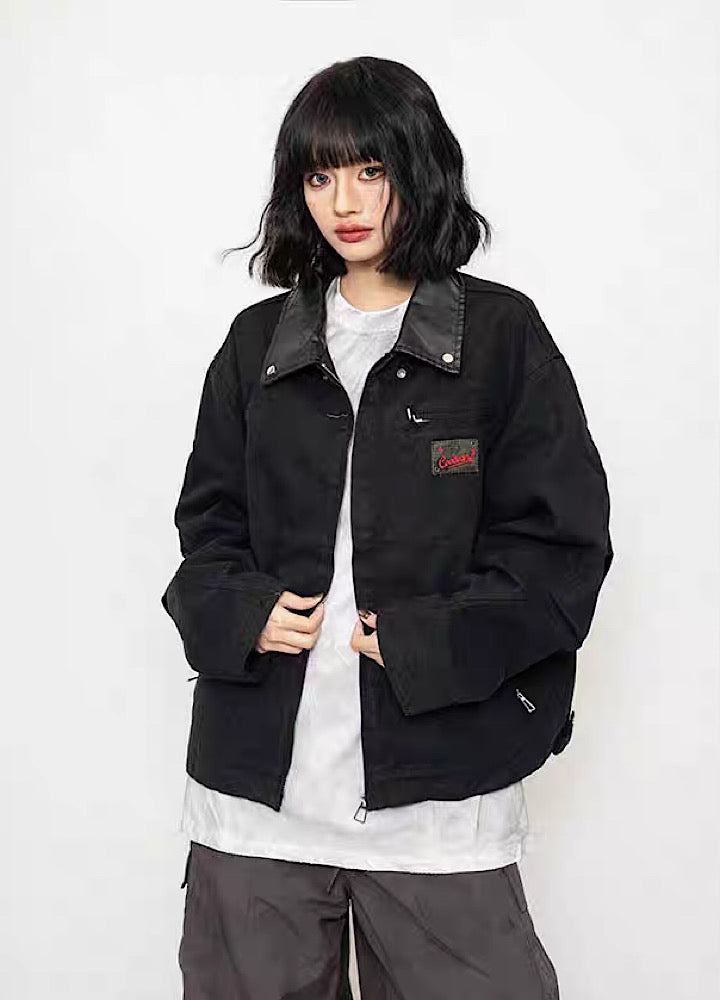 【ZERO STORE】Regular silhouette collar leather design casual jacket  ZS0023