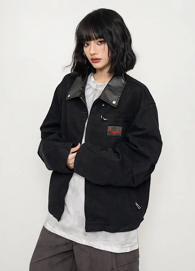 【ZERO STORE】Regular silhouette collar leather design casual jacket  ZS0023