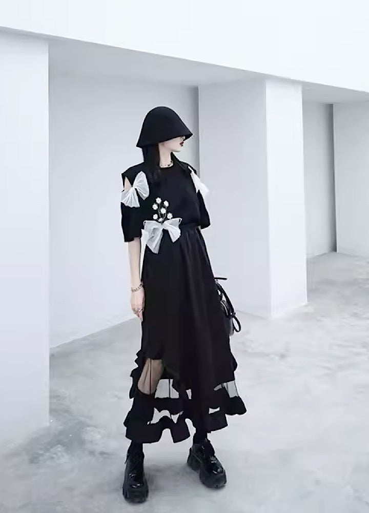 【CHICSKY】Sheer hem material fashionable design skirt  CH0014