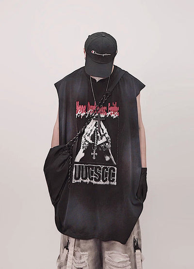 【UUCSCC】Front vintage design wash color sleeveless  US0105