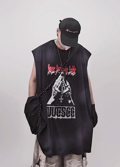 【UUCSCC】Front vintage design wash color sleeveless  US0105