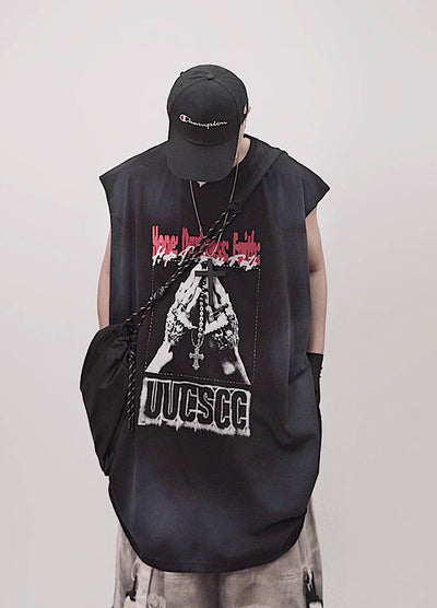 【UUCSCC】Front vintage design wash color sleeveless  US0105