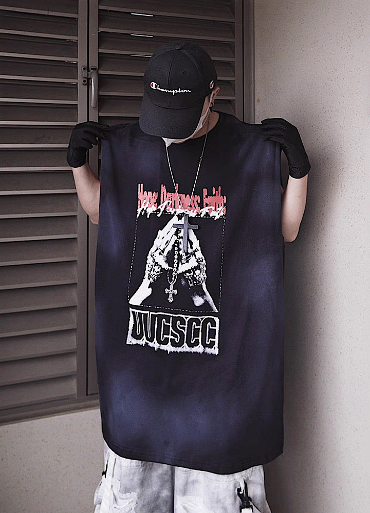【UUCSCC】Front vintage design wash color sleeveless  US0105