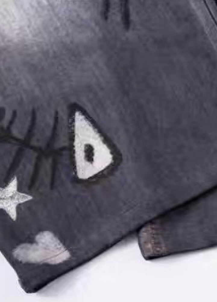 【Blacklists】Front cat painted illustration design dark sweatpants  BL0071