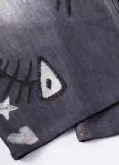 【Blacklists】Front cat painted illustration design dark sweatpants  BL0071