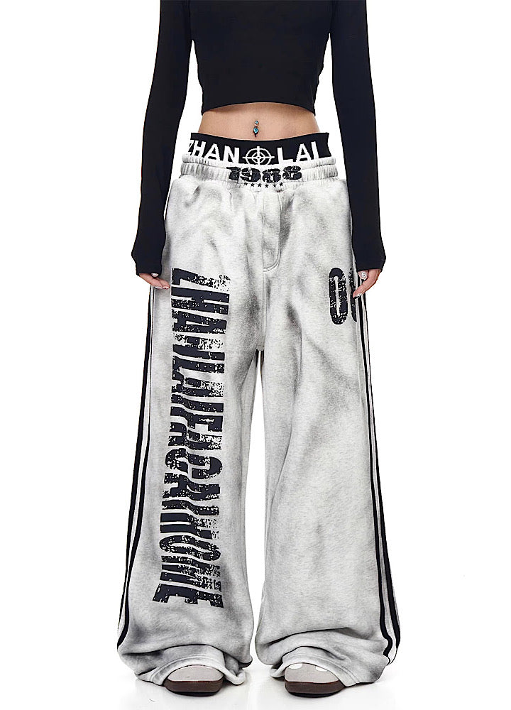 【Blacklists】Monotone base initial design side line washed sweatpants  BL0072