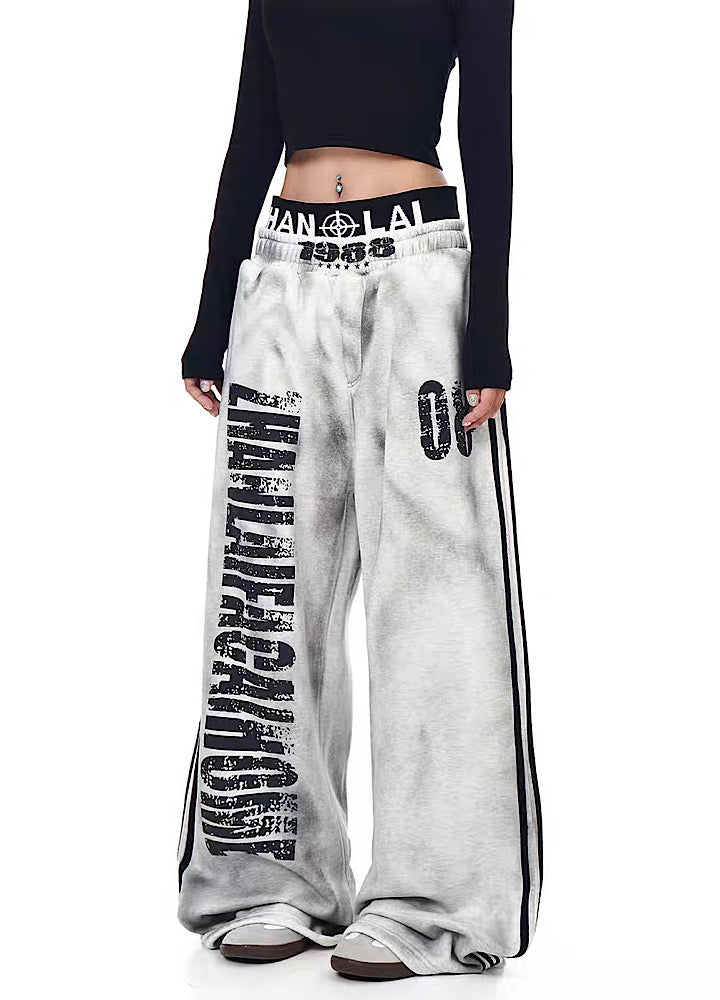 【Blacklists】Monotone base initial design side line washed sweatpants  BL0072