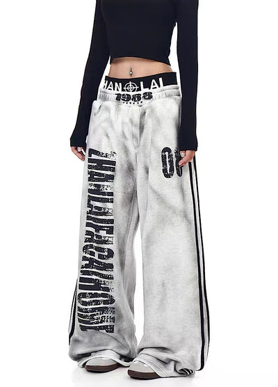 【Blacklists】Monotone base initial design side line washed sweatpants  BL0072