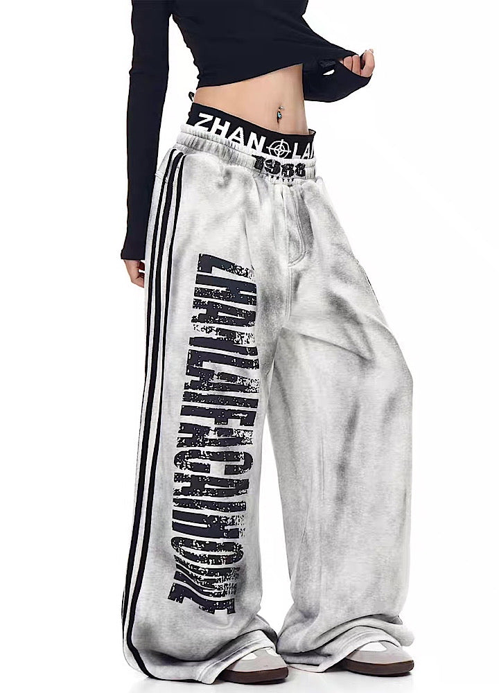 【Blacklists】Monotone base initial design side line washed sweatpants  BL0072