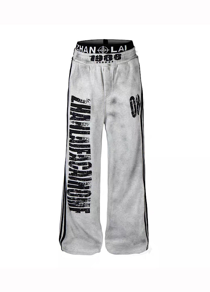 【Blacklists】Monotone base initial design side line washed sweatpants  BL0072