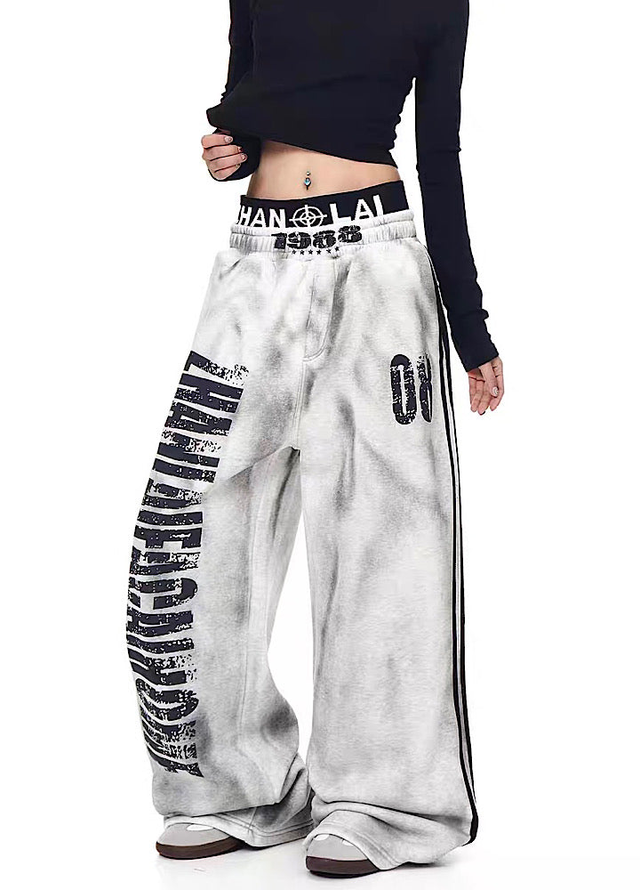 【Blacklists】Monotone base initial design side line washed sweatpants  BL0072