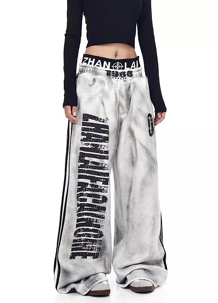 【Blacklists】Monotone base initial design side line washed sweatpants  BL0072