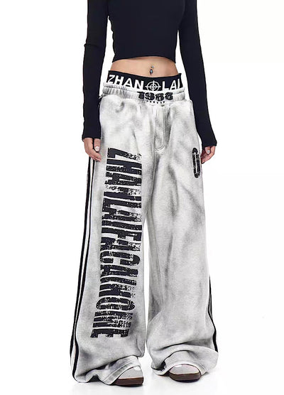 【Blacklists】Monotone base initial design side line washed sweatpants  BL0072