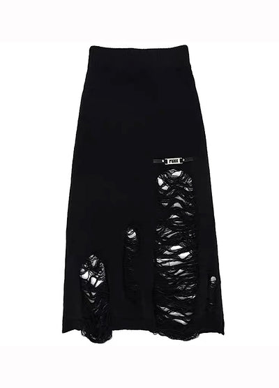 【YUBABY】Middle frayed distressed straight silhouette skirt  YU0026