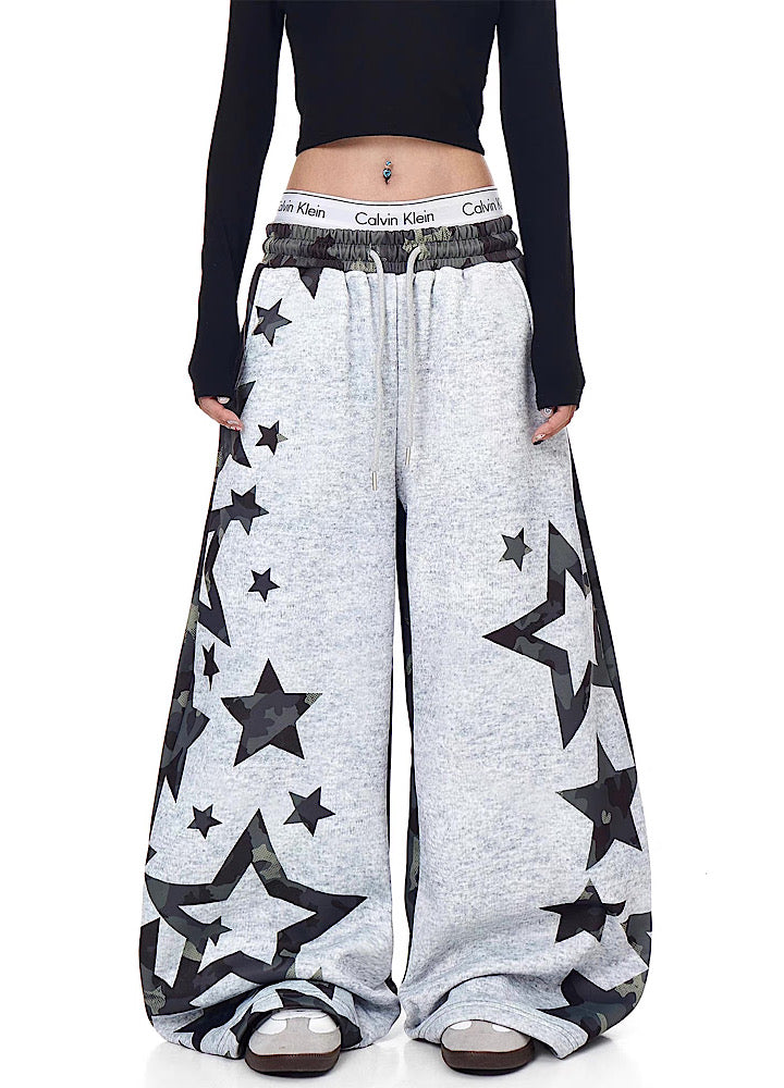 【Blacklists】Design Gray Camouflage Point Star Pattern Sweatpants  BL0073