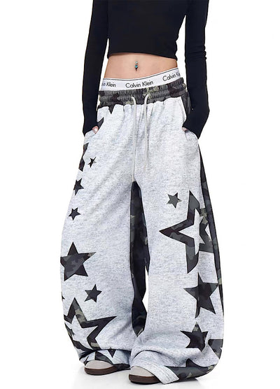 【Blacklists】Design Gray Camouflage Point Star Pattern Sweatpants  BL0073