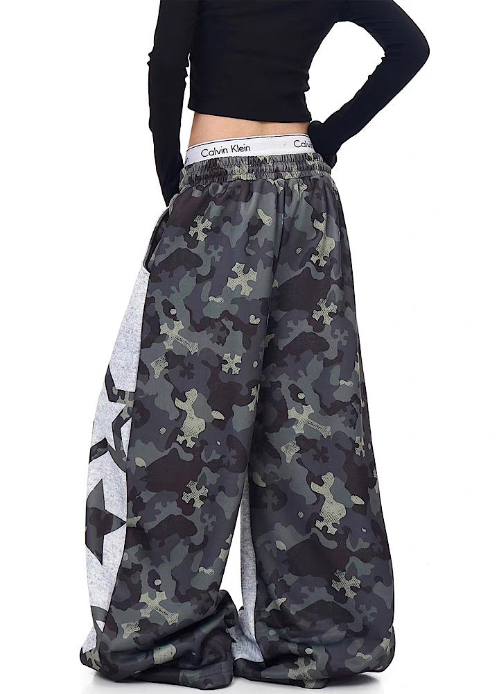 【Blacklists】Design Gray Camouflage Point Star Pattern Sweatpants  BL0073