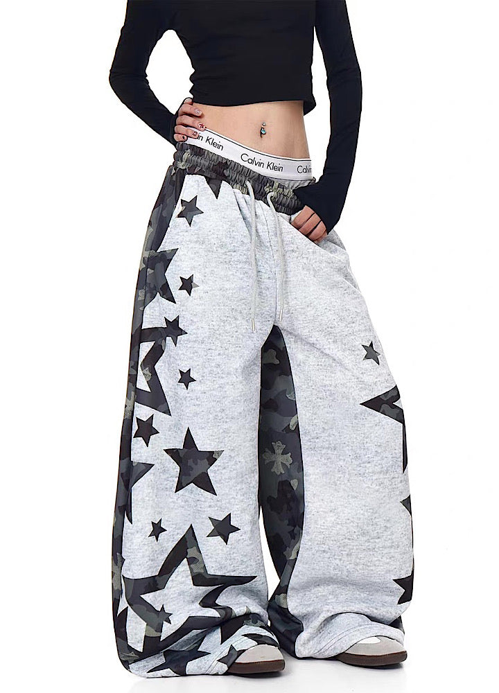 【Blacklists】Design Gray Camouflage Point Star Pattern Sweatpants  BL0073