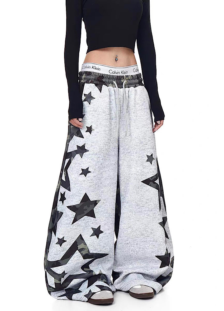 【Blacklists】Design Gray Camouflage Point Star Pattern Sweatpants  BL0073
