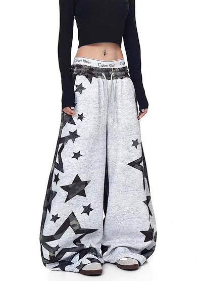 【Blacklists】Design Gray Camouflage Point Star Pattern Sweatpants  BL0073