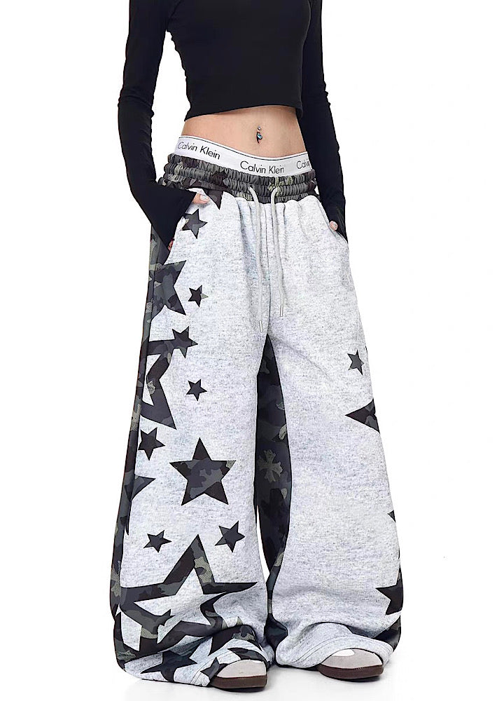 【Blacklists】Design Gray Camouflage Point Star Pattern Sweatpants  BL0073