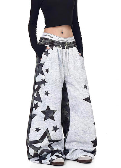 【Blacklists】Design Gray Camouflage Point Star Pattern Sweatpants  BL0073