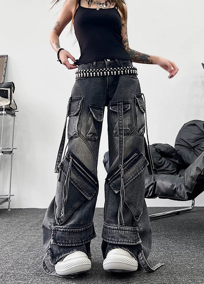 【TR BRUSHSHIFT】Multi-pocket washed cargo denim pants  TB0062