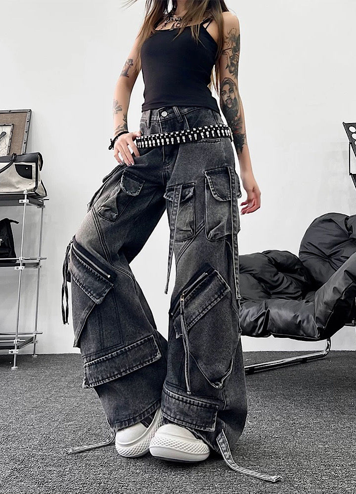 【TR BRUSHSHIFT】Multi-pocket washed cargo denim pants  TB0062